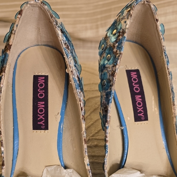 Mojo Moxy Turquoise Floral Embellished Heels - Picture 6 of 14